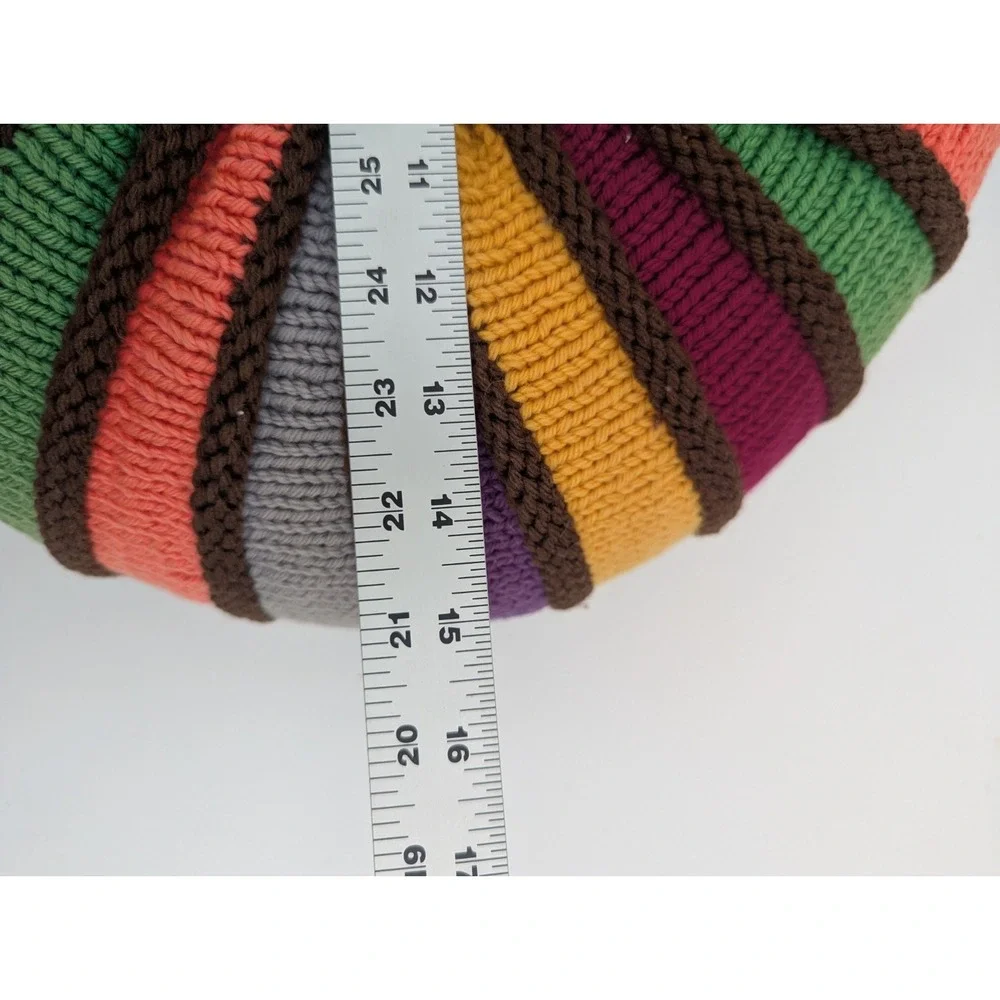 VTG Handmade Crochet Round Floor‎ Pillow Multicolor Boho Cushion 15 Inch Granny
